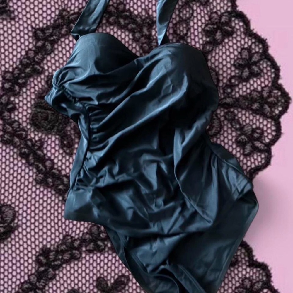 Classic Black Satin One-Piece Swimsuit